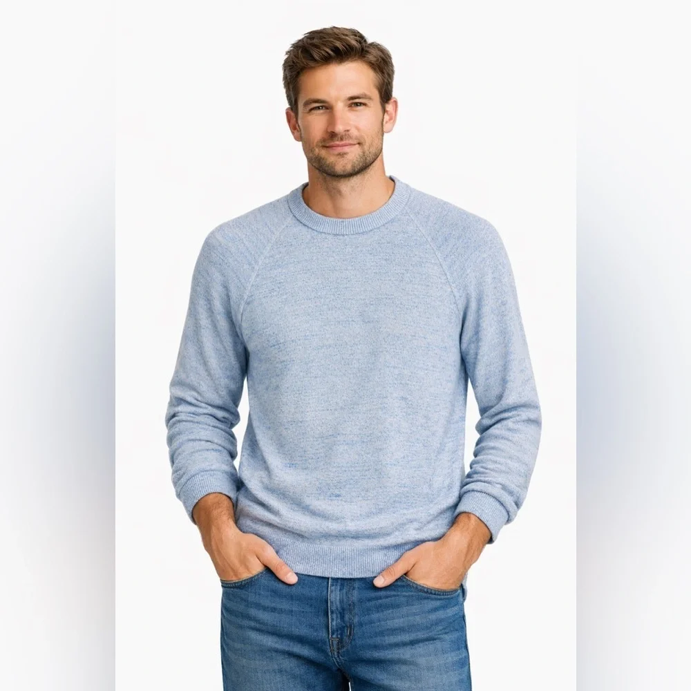 J.Crew 100% Cotton Crewneck Sweater Blue Marled Classic Lightweight Knit NWOT
